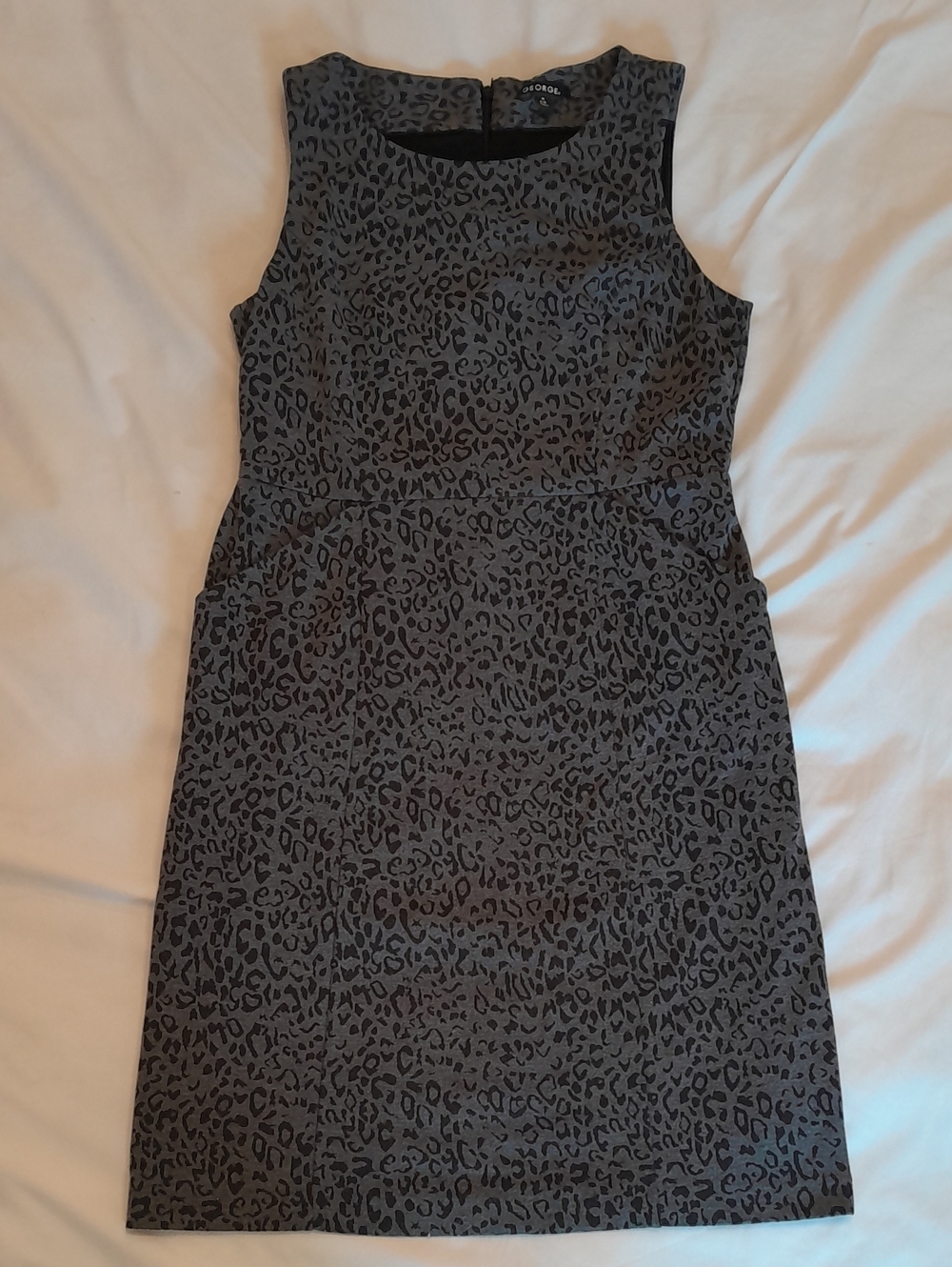 George Black & Gray Leopard Sheath Dress, M